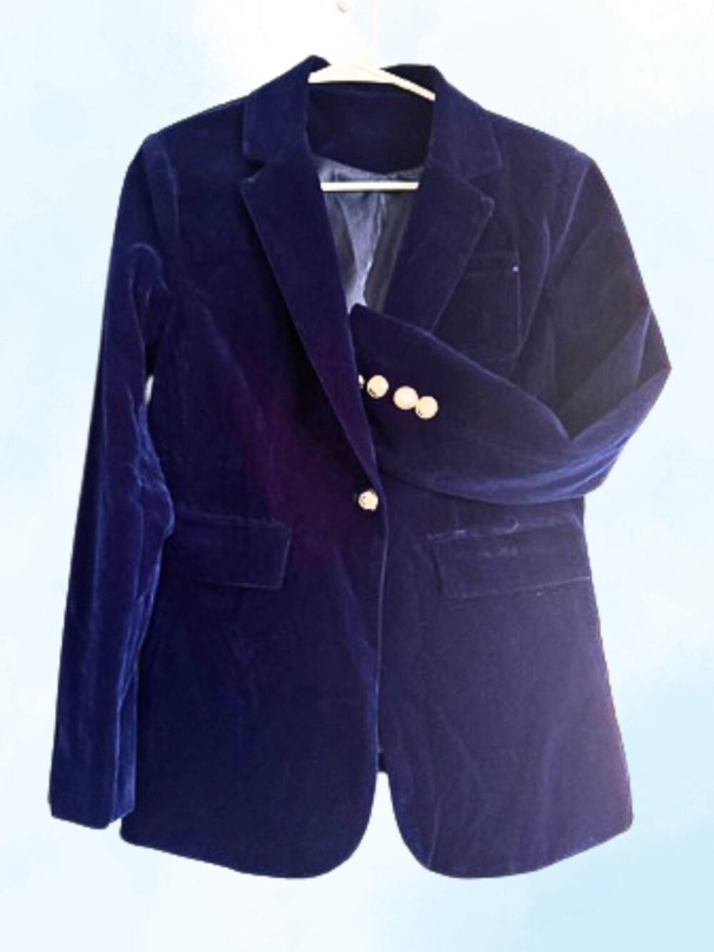 Luxe blue velvet blazer suit coat is serving rich, bold